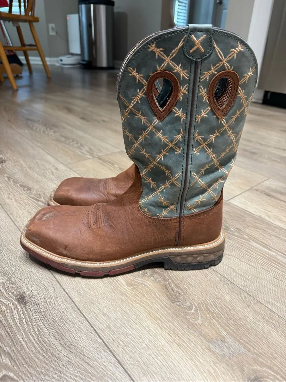 Twisted X Men's Western Nano Composite Toe Work Boots Brown Teal Barbed Wire 11D